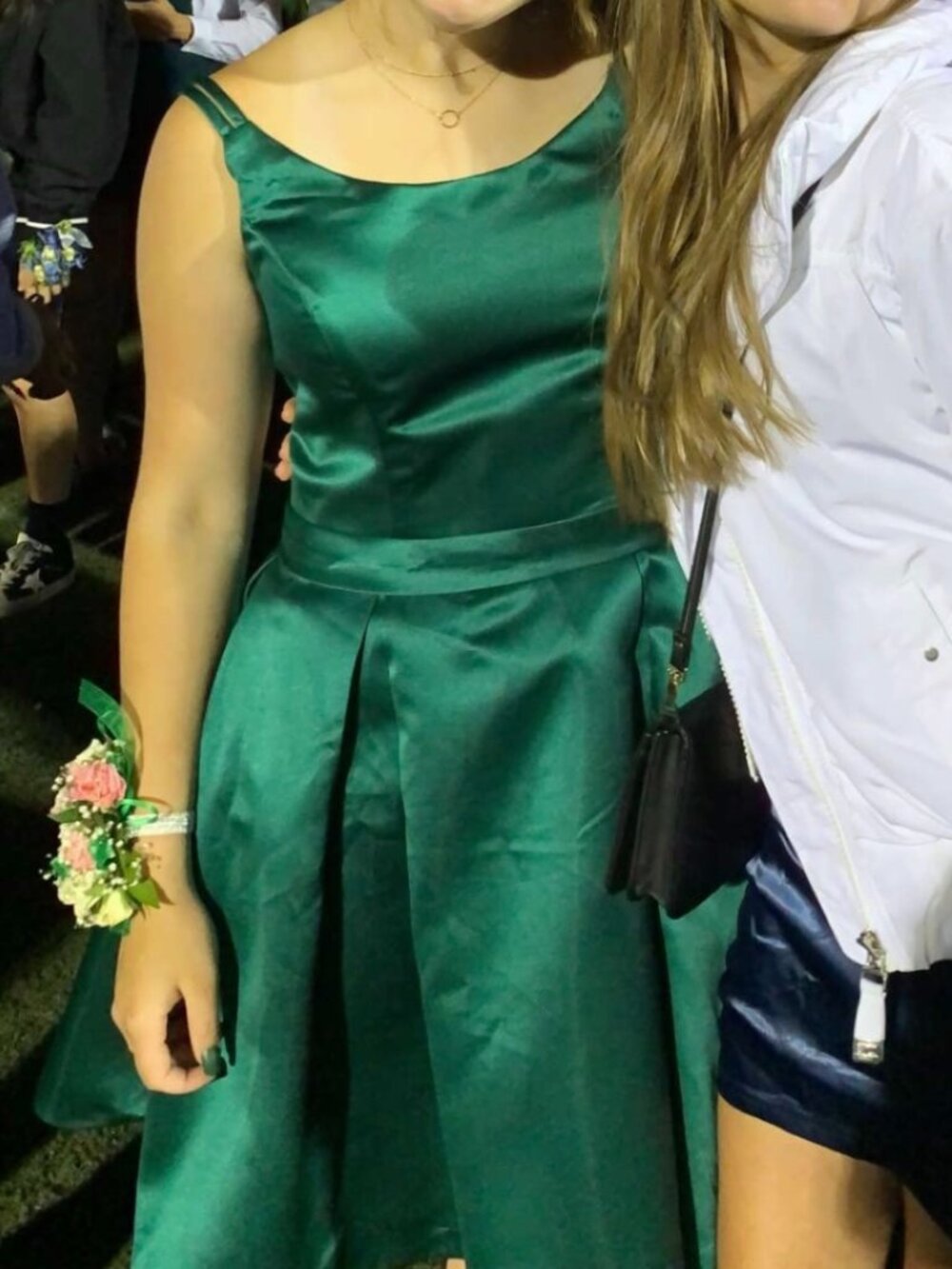 Amazon Emerald Green Satin Mini Dress with Double Straps